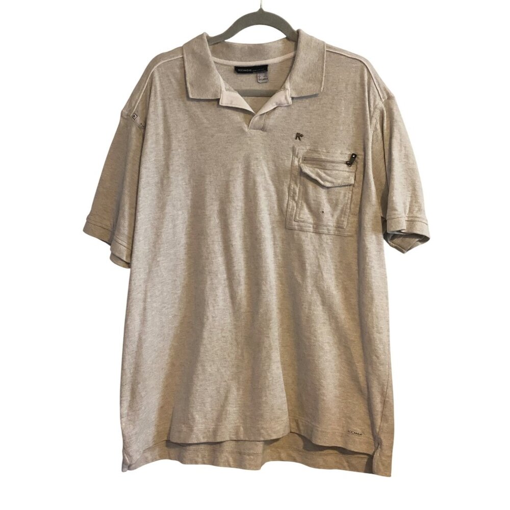 VTG ROCAWEAR The Restart Polo Top SS Light Gray Chest Zipper Snap Pocket Men 3XL